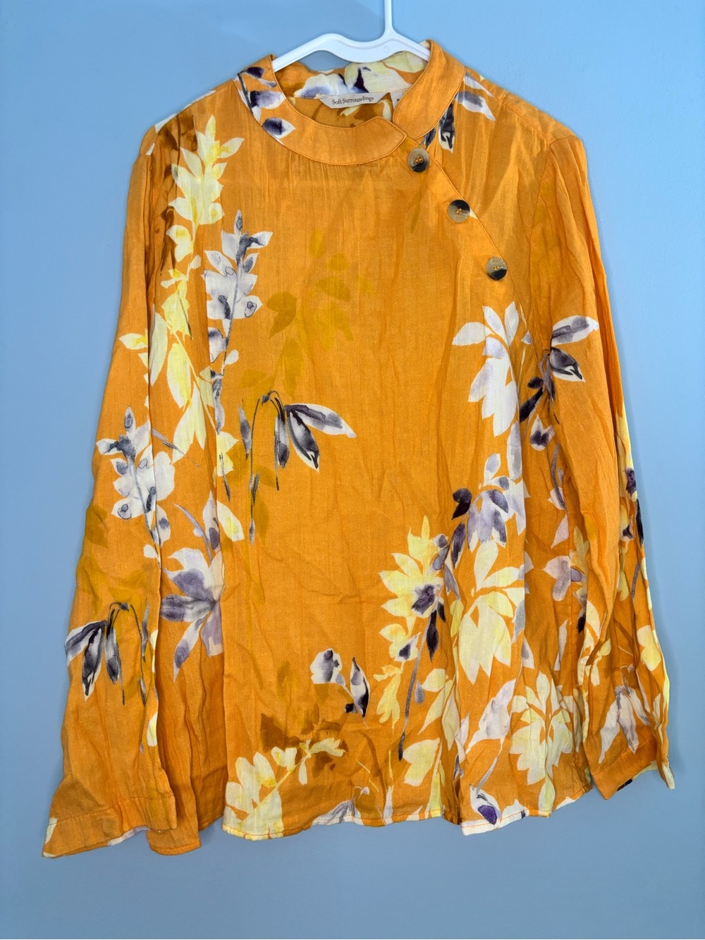 Soft Surroundings Pauleena Long Sleeve Gauzy Floral Blouse Top Size Medium